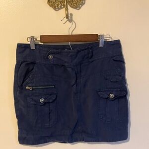 Navy Blue Mini Linen and Cotton Skirt with Pockets